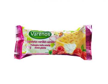 VARĖNOS curd cheese with a white glaze and rasberry pieces